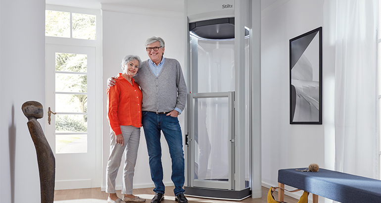 Home Elevators Near Syracuse Ny Image Of Elderly Couple Standing In Front Of Stiltz Home Elevator