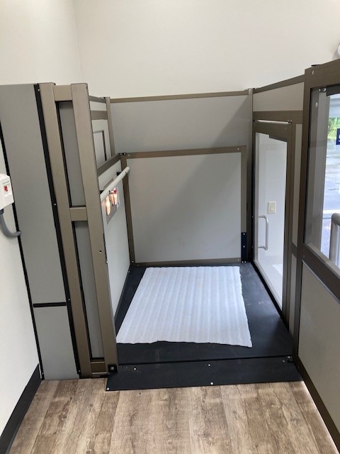 Front view of an installed wheelchair lift